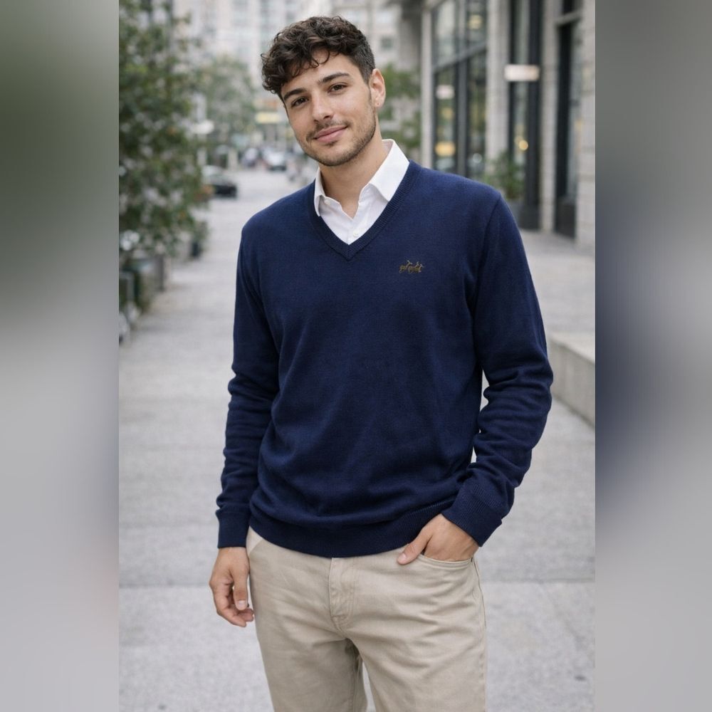 St. Croix Knits Merino Wool Navy Sweater Classic Grandpa Core Dadcore Size M
